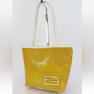 Fendi Yellow and White Perforated Tote